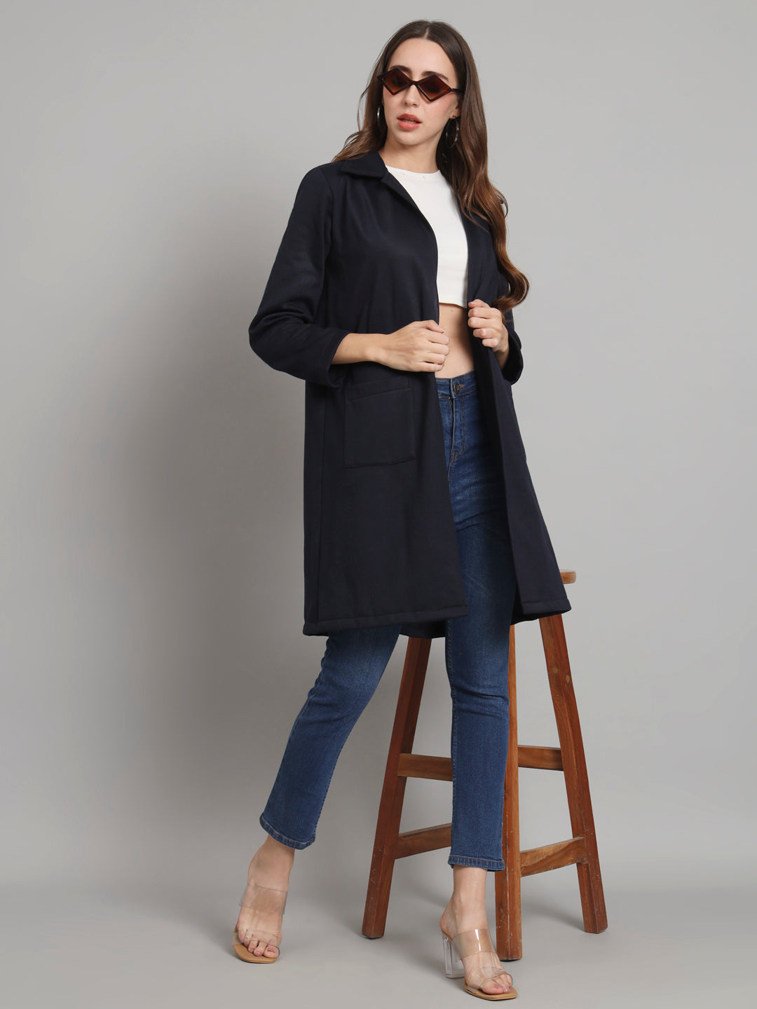 Curvydobe Navy solid open front jacket