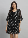 Curvydrobe Women Black Polka Dot Print A-Line Mini Dress