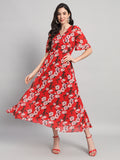 Curvydrobe Womens Red Floral Print Fit & Flare Dress