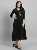 Curvydrobe Women Solid Black Siqwined Fit & Flare Dress
