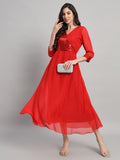 Curvydrobe Womens Solid Red Fit & Flare Dress With Seqwin