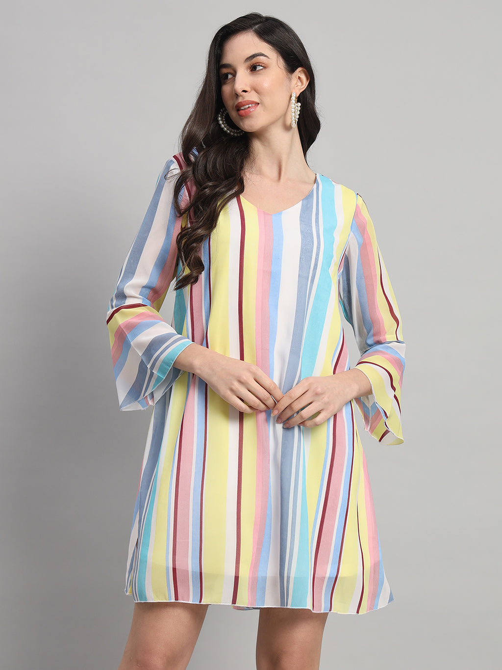 Curvydrobe Womens Multicoloured Striped Shift Dress