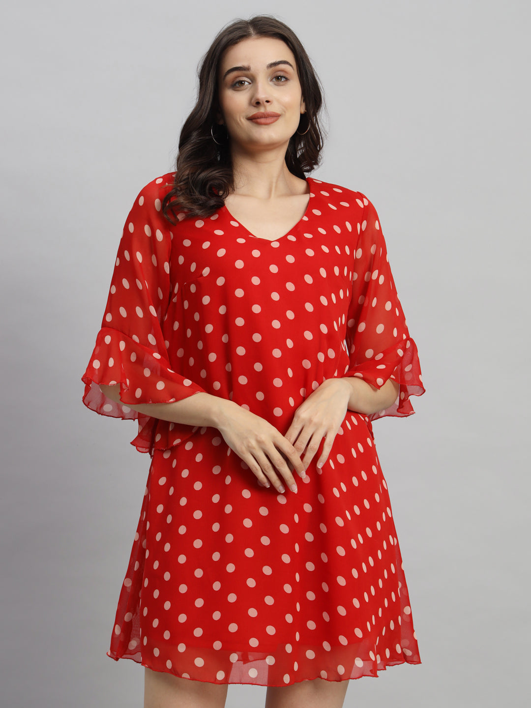 Curvydrobe Women Red Polka Dot Print A-Line Mini Dress