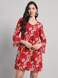 Curvydrobe Womens Red Floral Print A line Dress