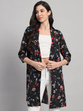 Curvydobe Womens Black Floral Printed Front-Open Shrug