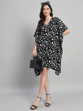 Curvydrobe Womens Black Geometric Print Kaftan V Neck