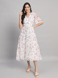 Curvydrobe Womens White Floral Print Fit & Flare dress