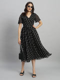 Curvydrobe Women Black Polka Dot Print A-Line Dress