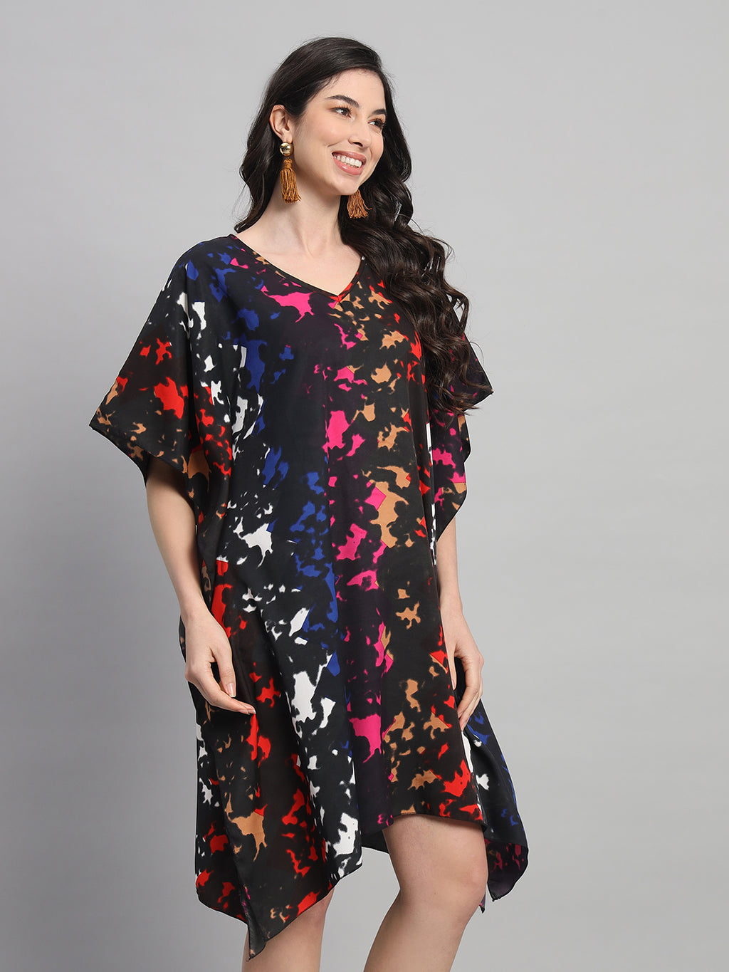 Curvydobe Womens Printed V-Neck Kaftan