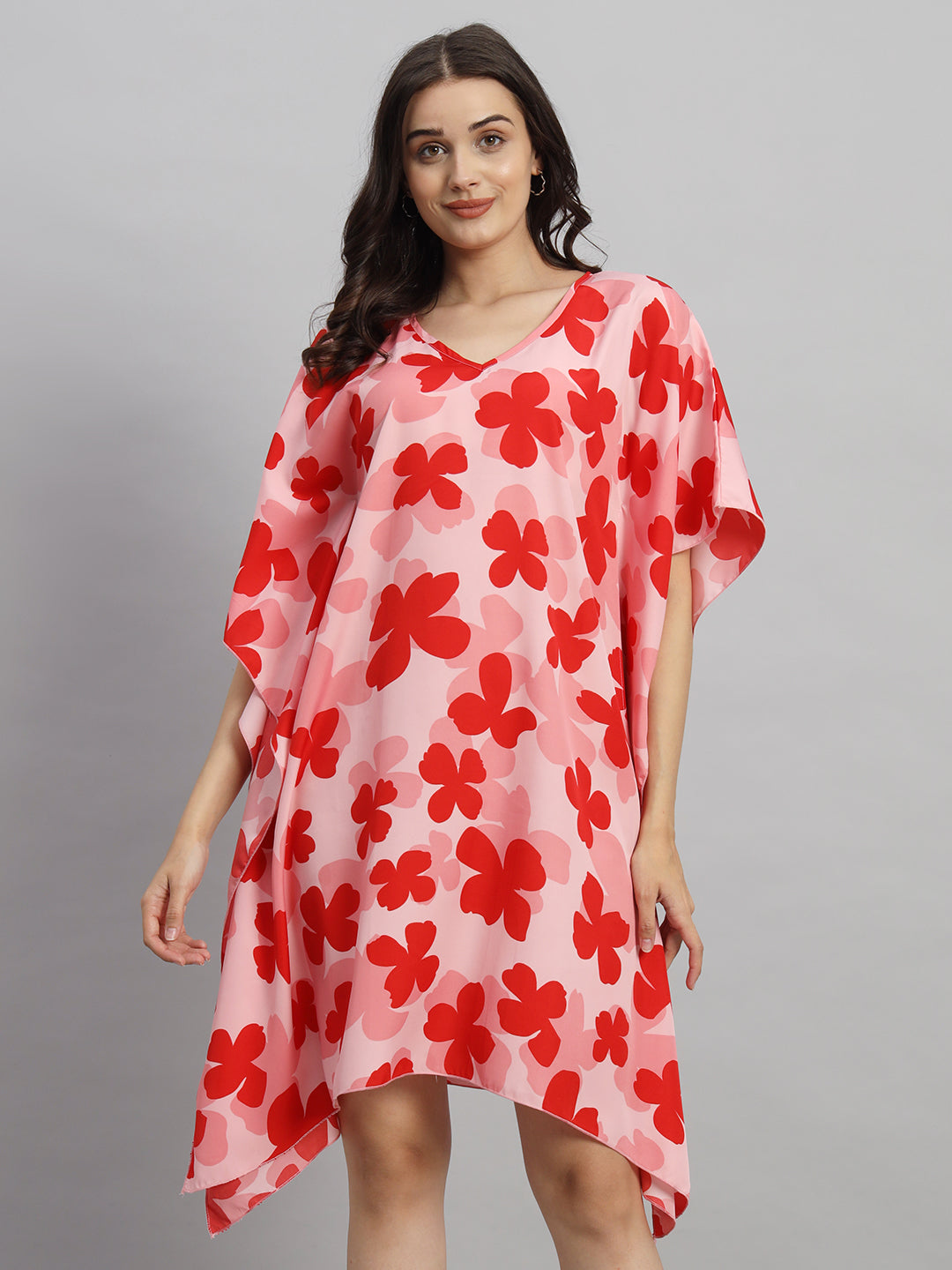 Curvydrobe Peach Floral Printed Kaftan Dress