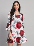 Curvydrobe Womens White Floral Print A line Dress