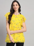 Curvydobe Yellow Floral Print V-Neck Top