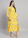 Curvydrobe Womens Yellow floral Fit & Flare Dress