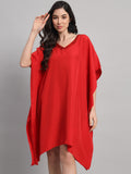 Curvydrobe Women Solid Red Seqwined V-Neck Kaftan