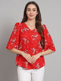 Curvydobe Red Polka dot printed Bell Sleeves top