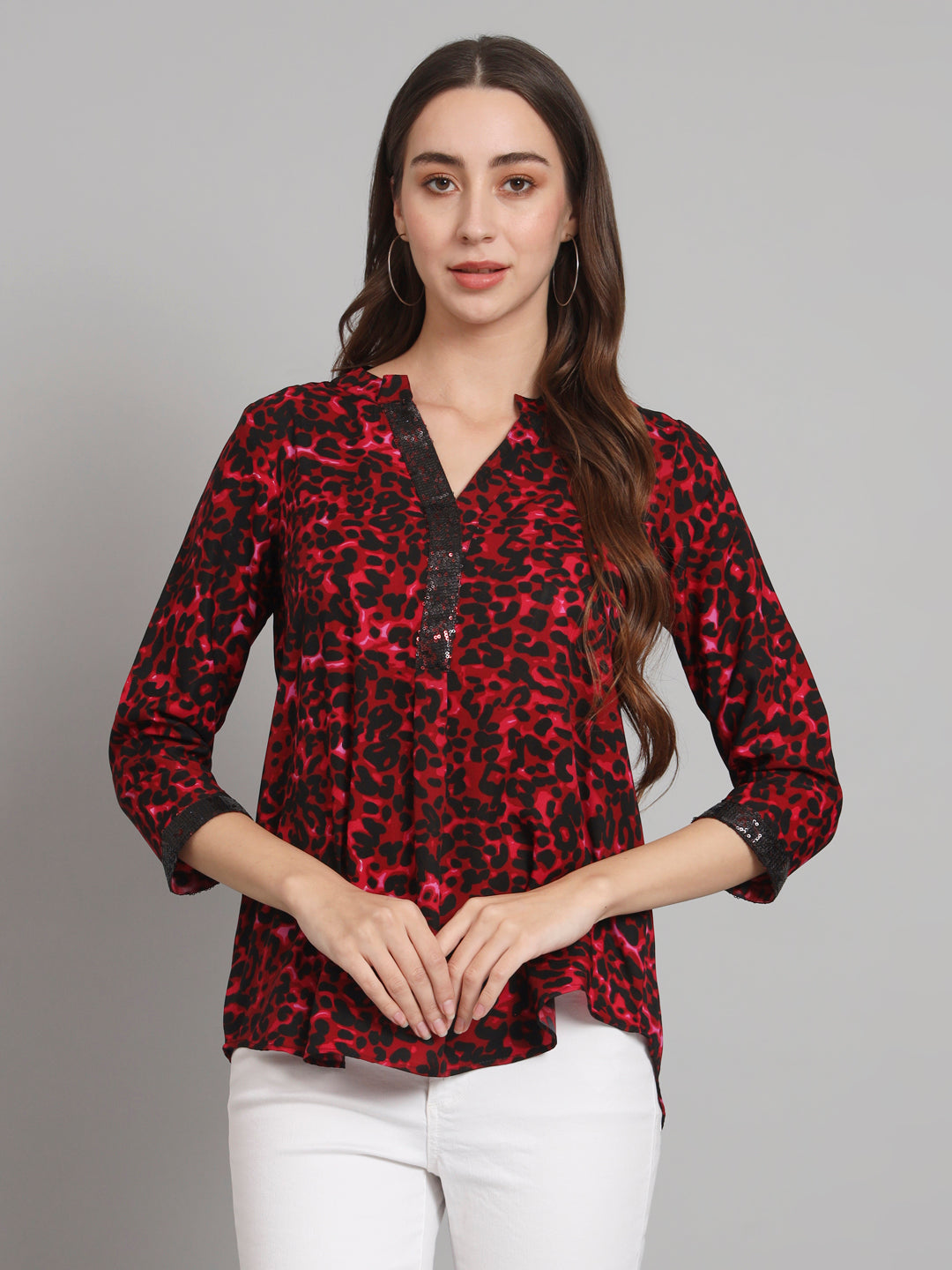 Curvydobe Burgundy Mandrain Collar placket Top