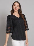 Curvydobe Black Polka dot print Bell Sleeves top