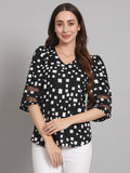 Curvydobe Black Geometric print Bell Sleeves top
