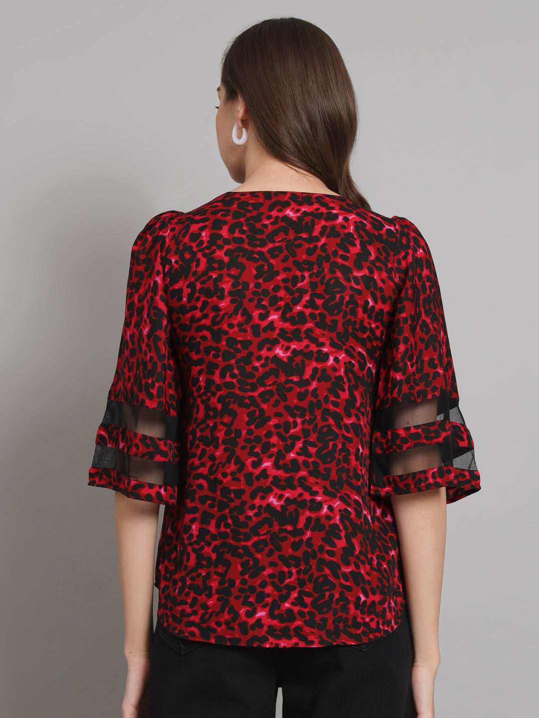 Curvydobe Black animal print Bell Sleeves top
