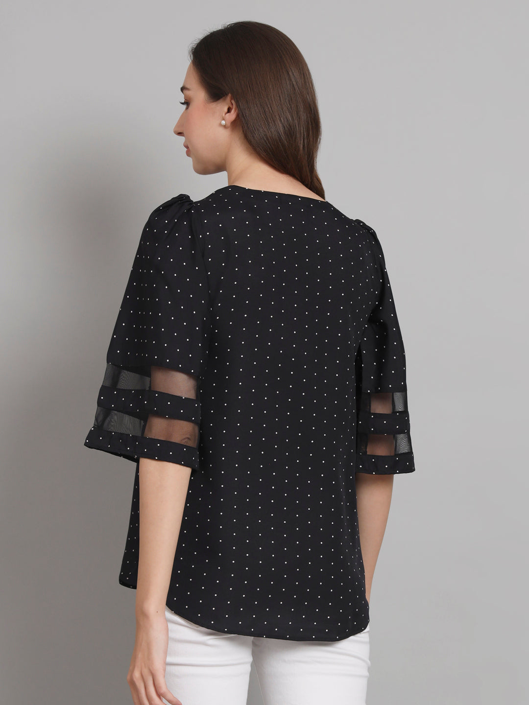 Curvydobe Black Polka dot print Bell Sleeves top
