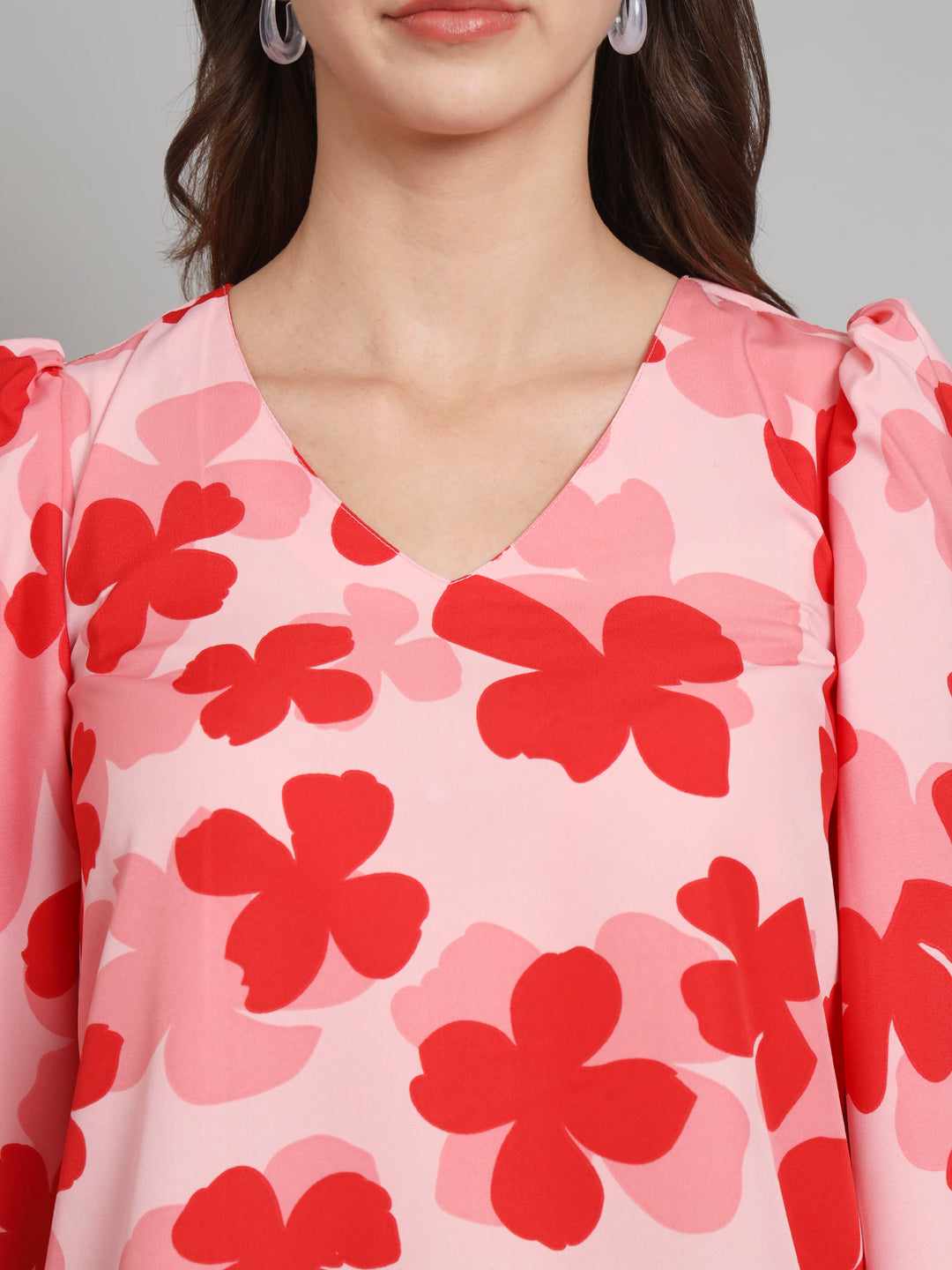 Curvydobe Pink floral print Bell Sleeves top