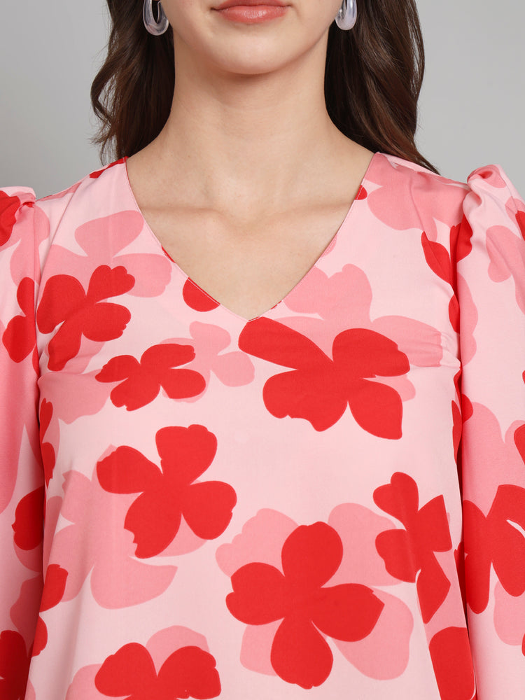 Curvydrobe Pink floral print Bell Sleeves top