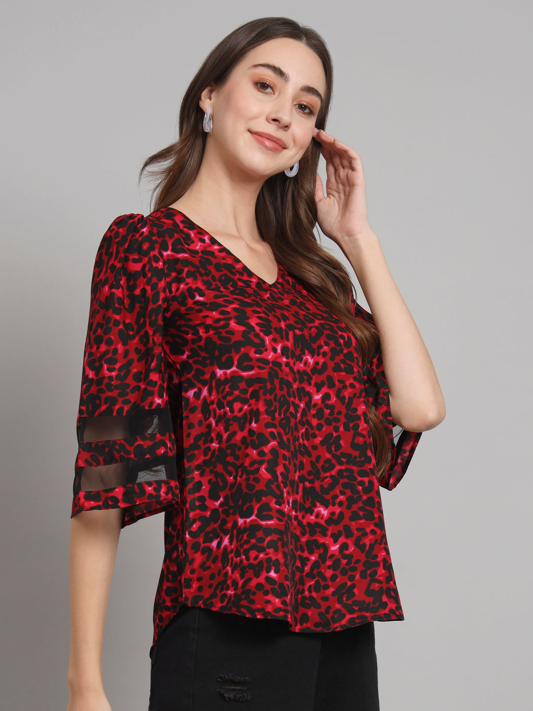 Curvydobe Black animal print Bell Sleeves top