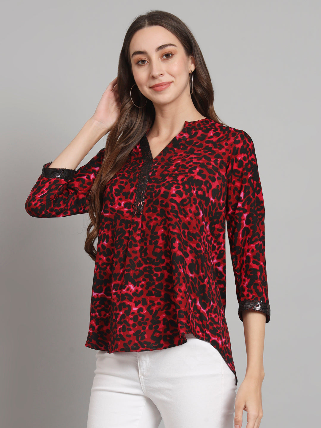 Curvydobe Burgundy Mandrain Collar placket Top
