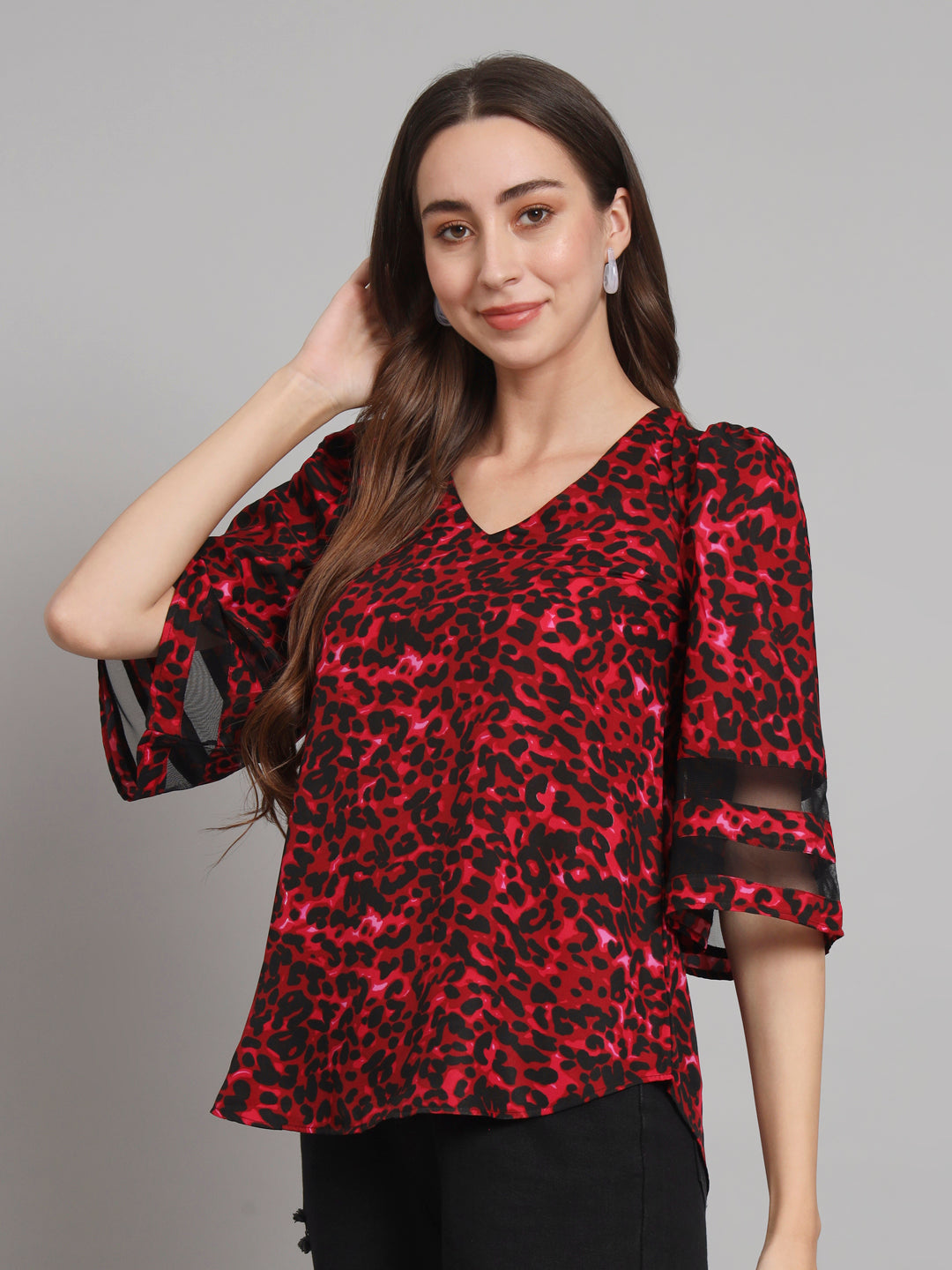 Curvydobe Black animal print Bell Sleeves top