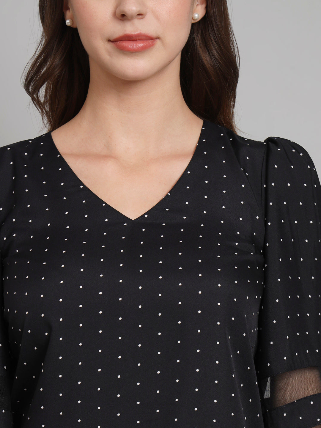 Curvydobe Black Polka dot print Bell Sleeves top