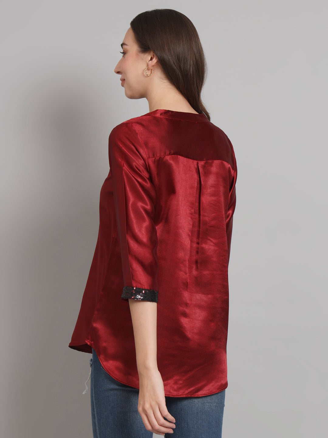 Curvydobe Maroon Mandrain Collar placket Top