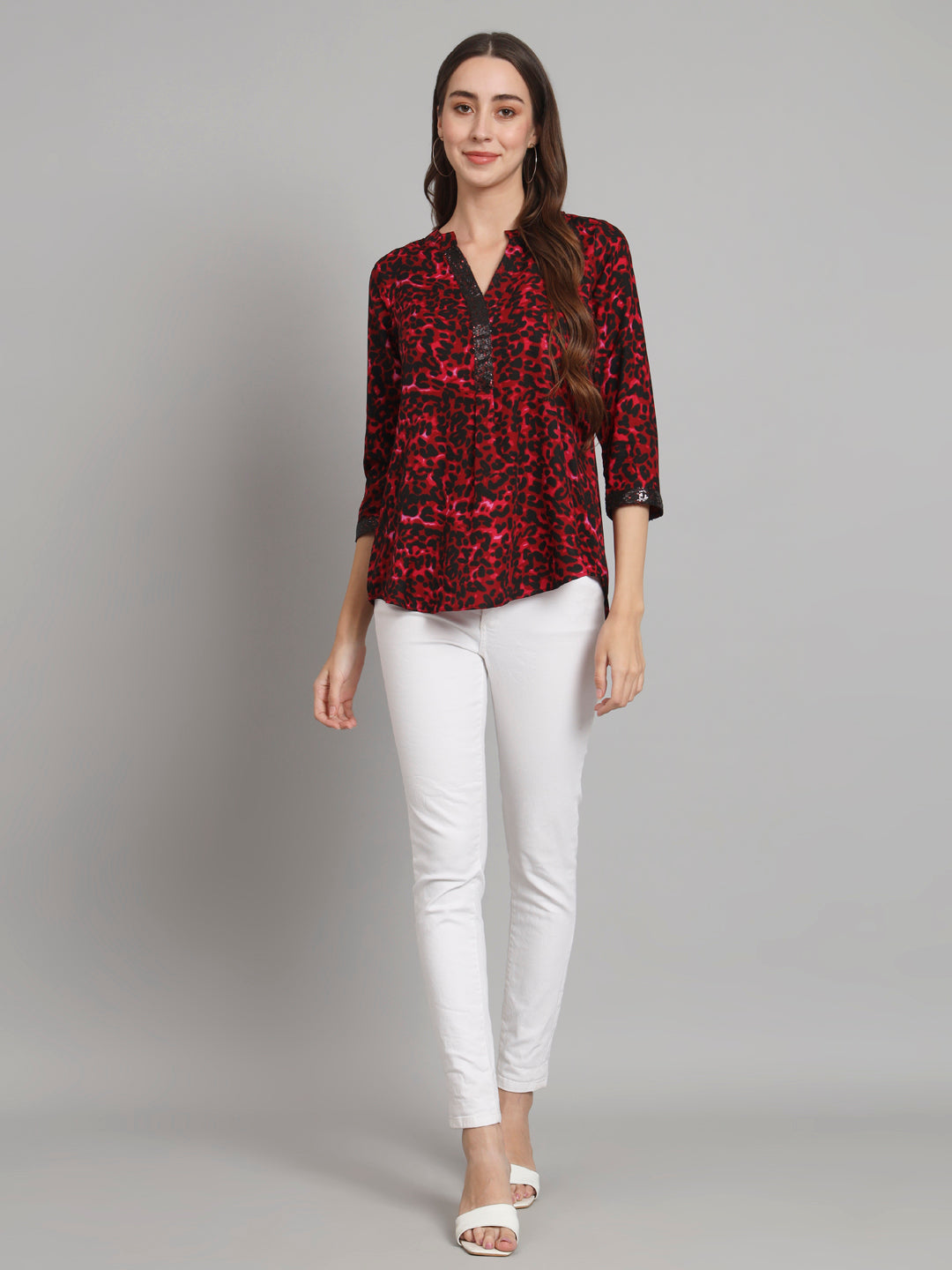 Curvydobe Burgundy Mandrain Collar placket Top