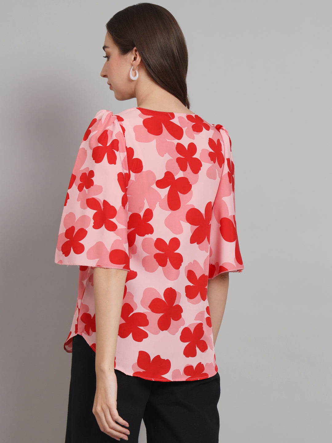 Curvydobe Pink floral print Bell Sleeves top