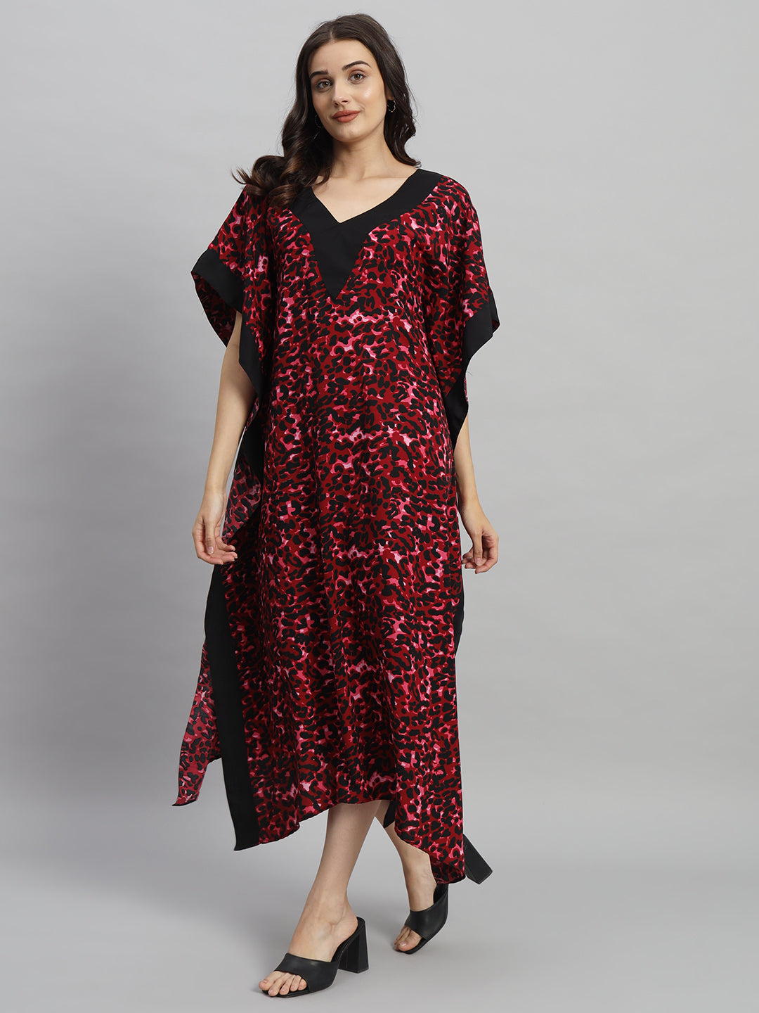 Curvydrobe Burgundy Animal Print Kaftan Dress