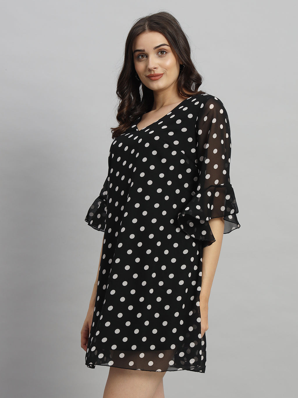 Curvydrobe Women Black Polka Dot Print A-Line Mini Dress