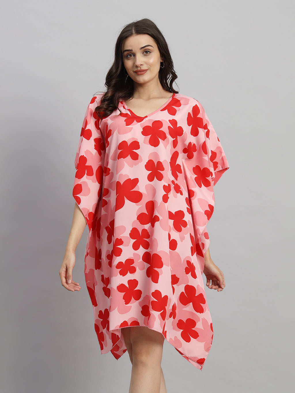 Curvydrobe Peach Floral Printed Kaftan Dress