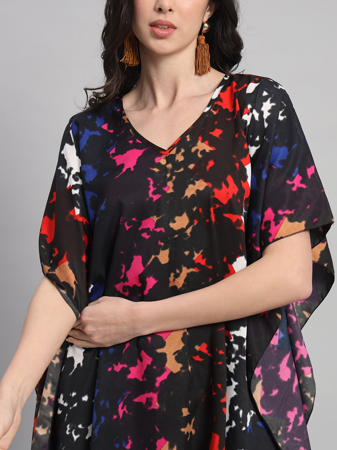 Curvydobe Womens Printed V-Neck Kaftan