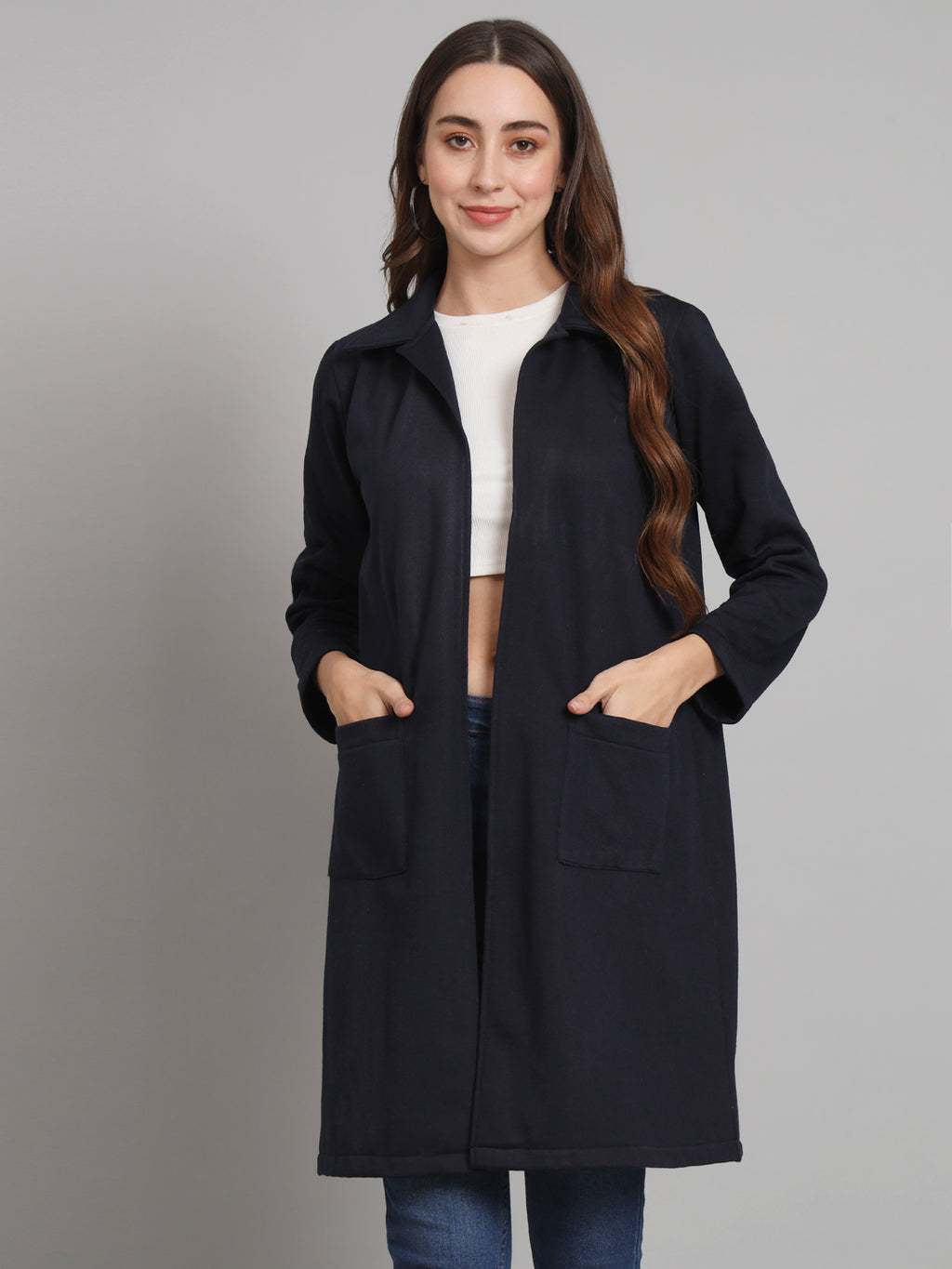 Curvydobe Navy solid open front jacket