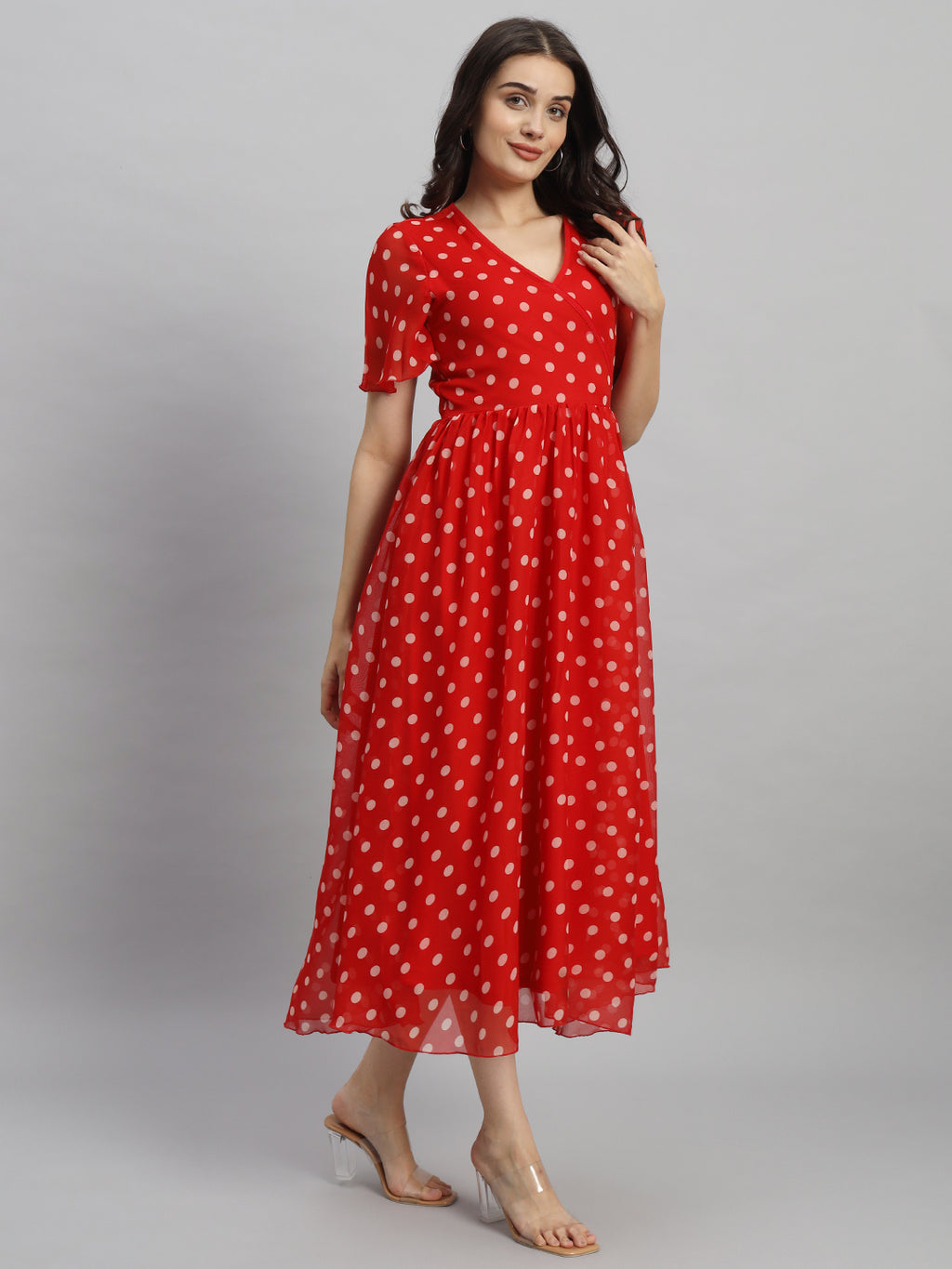 Curvydrobe Women Red Polka Dot Print A-Line Dress