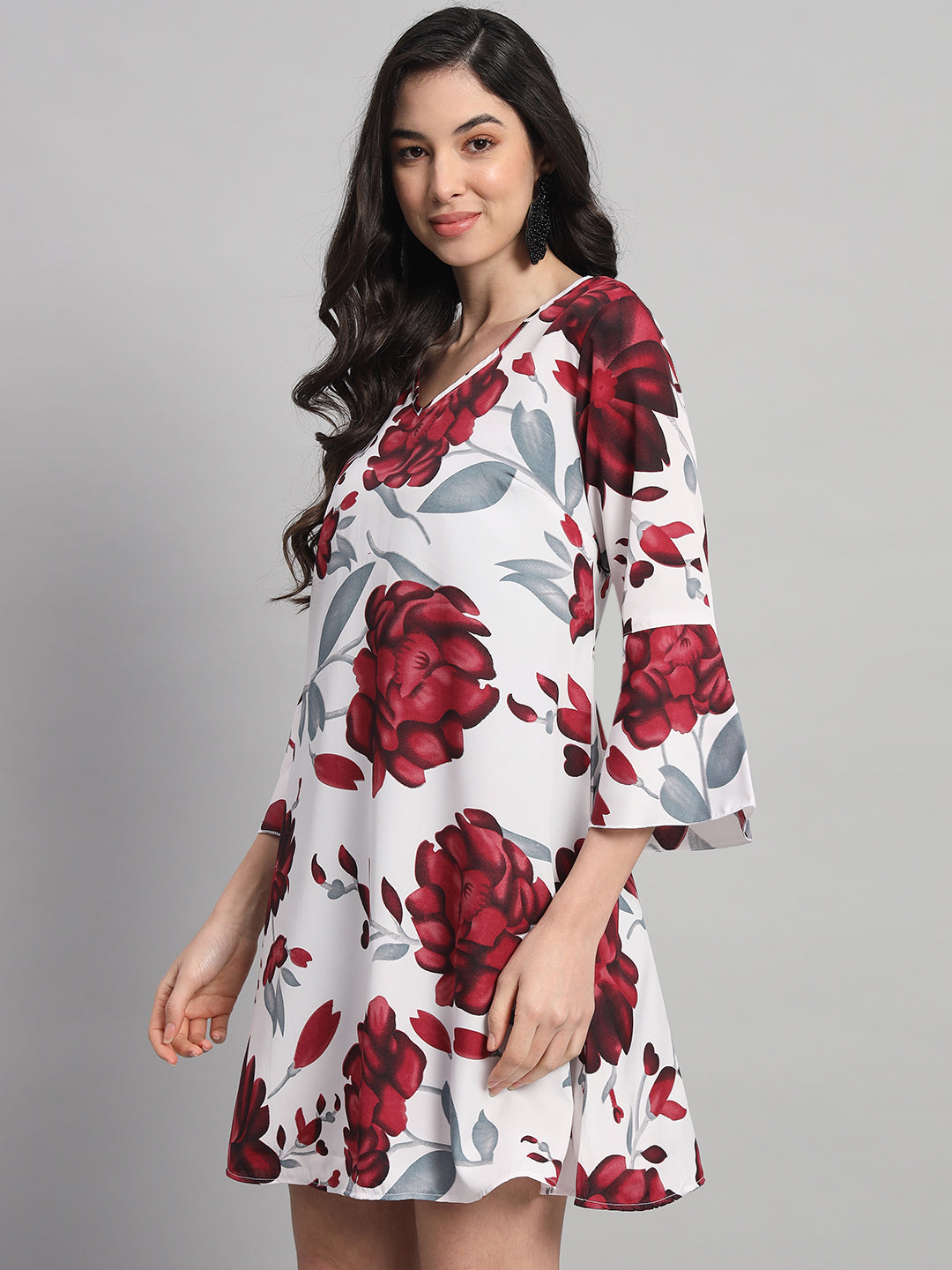 Curvydrobe Womens White Floral Print A line Dress