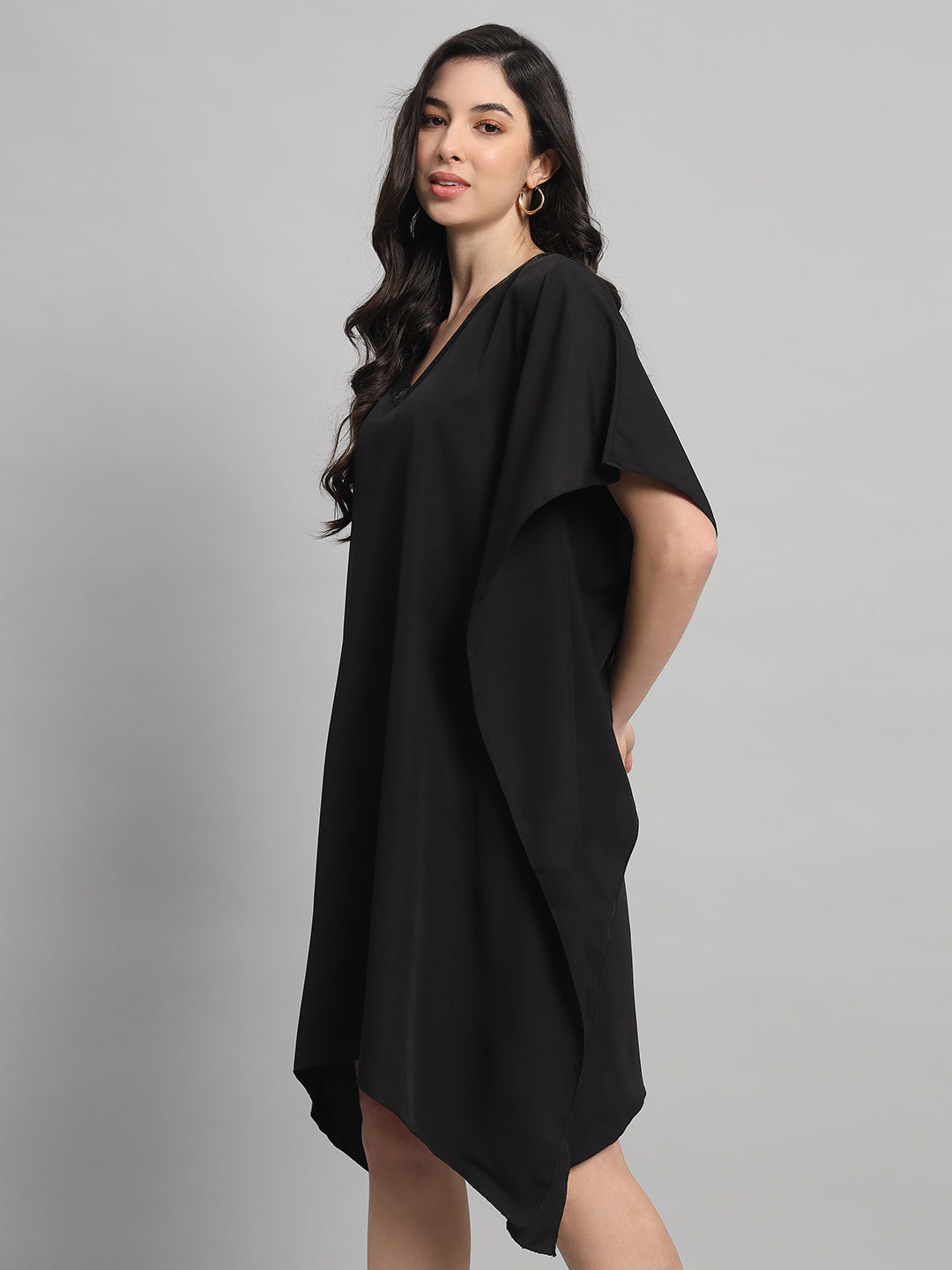 Curvydrobe Women Solid Black Seqwined V-Neck Kaftan