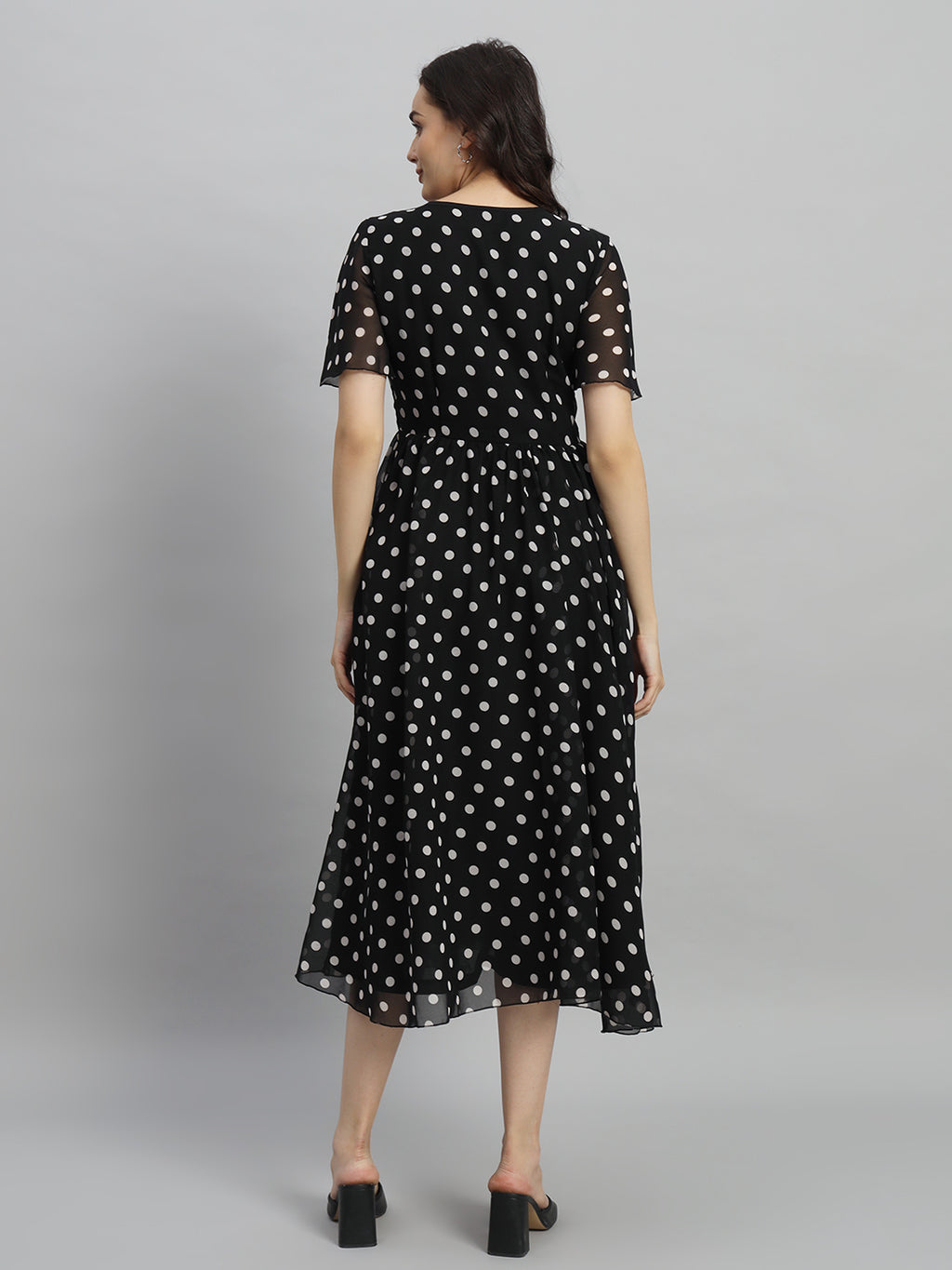 Curvydrobe Women Black Polka Dot Print A-Line Dress