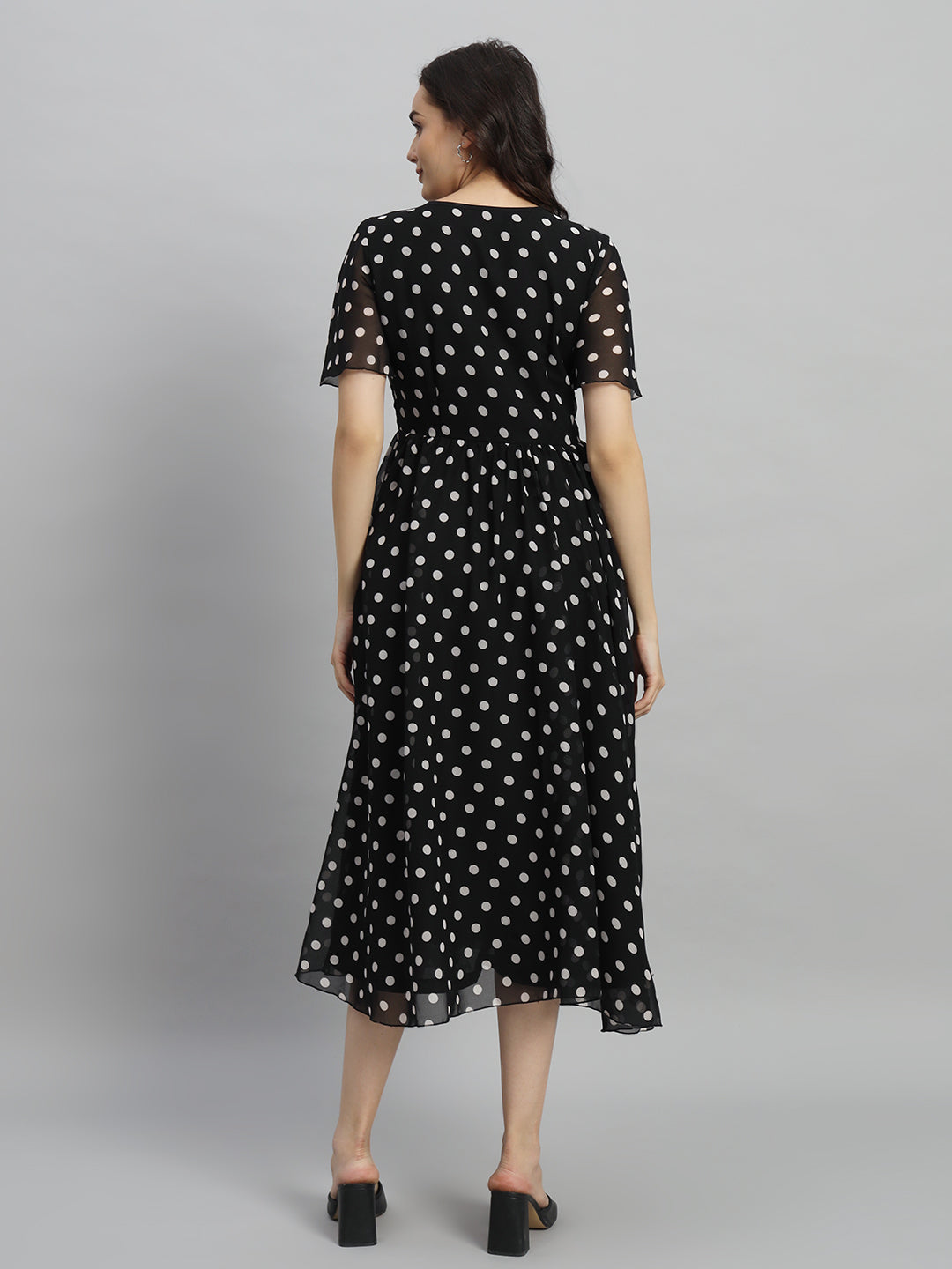 Curvydrobe Women Black Polka Dot Print A-Line Dress