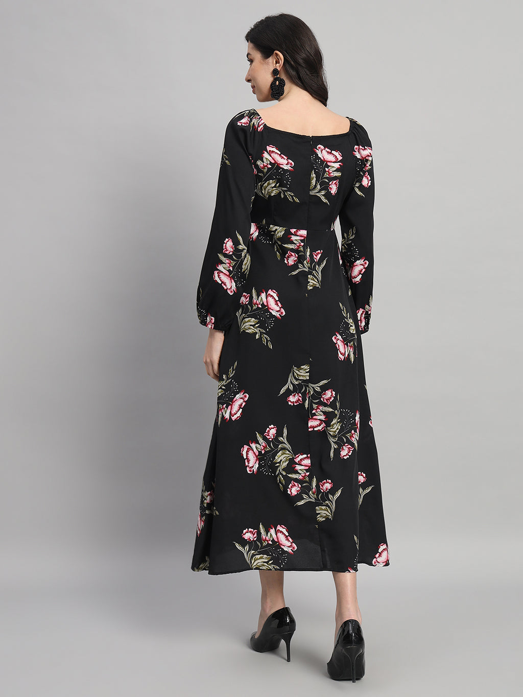 Curvydrobe Womens black floral Fit & Flare Dress