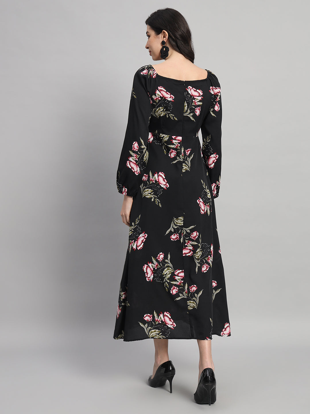 Curvydrobe Womens black floral Fit & Flare Dress