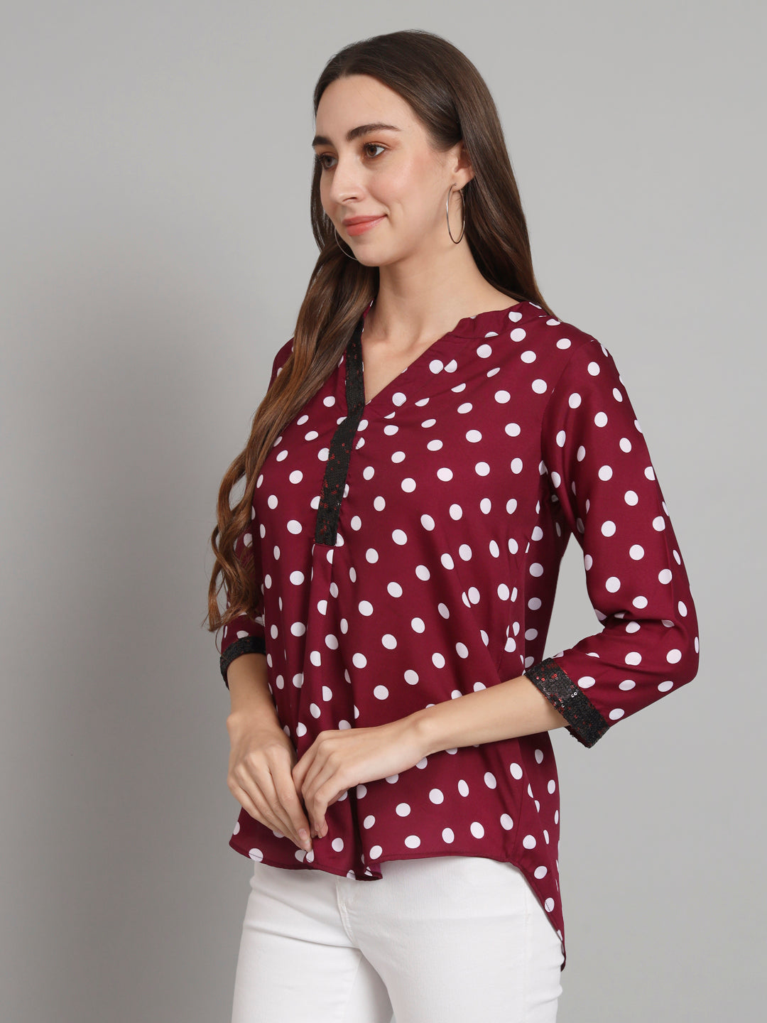 Curvydobe Burgundy Mandrain Collar placket Top