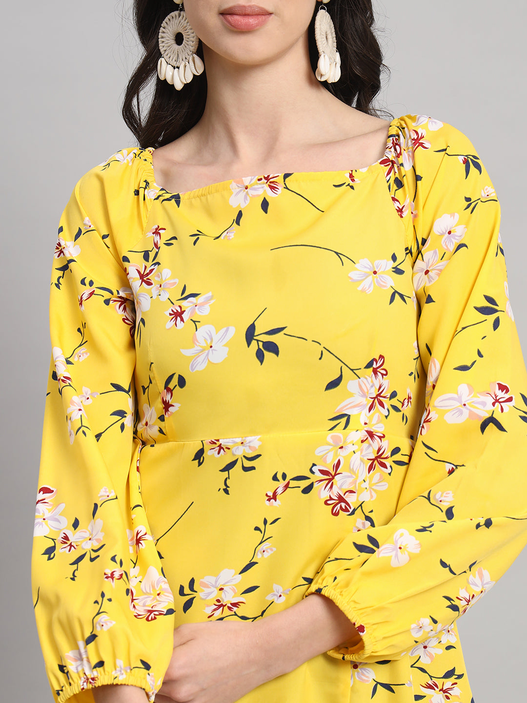 Curvydrobe Womens Yellow floral Fit & Flare Dress