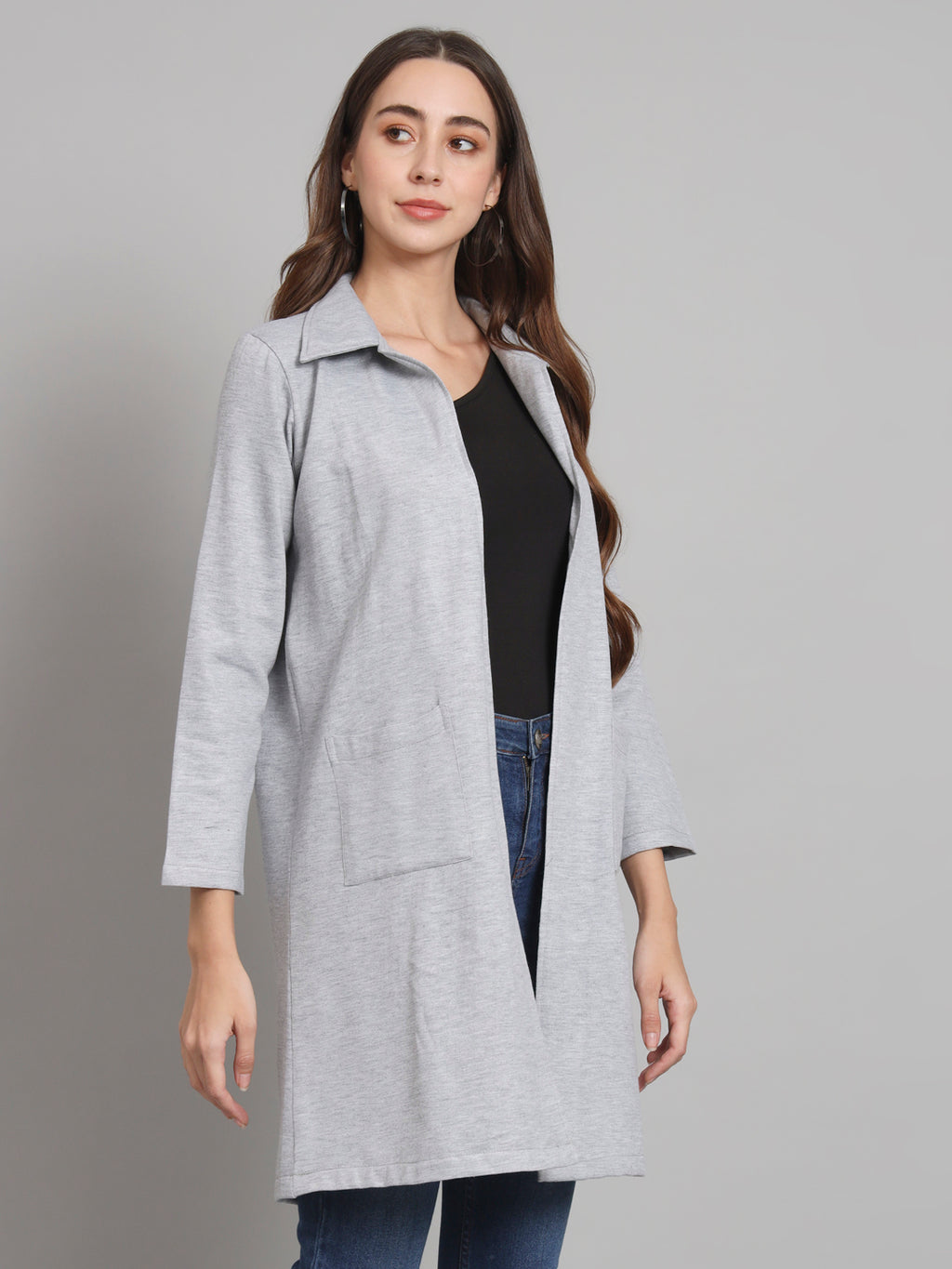 Curvydobe Grey solid open front jacket