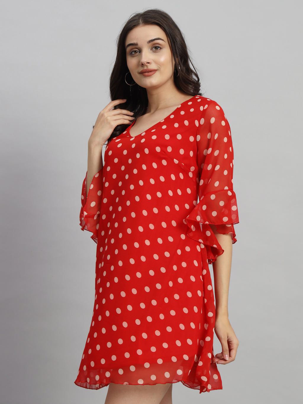 Curvydrobe Women Red Polka Dot Print A-Line Mini Dress