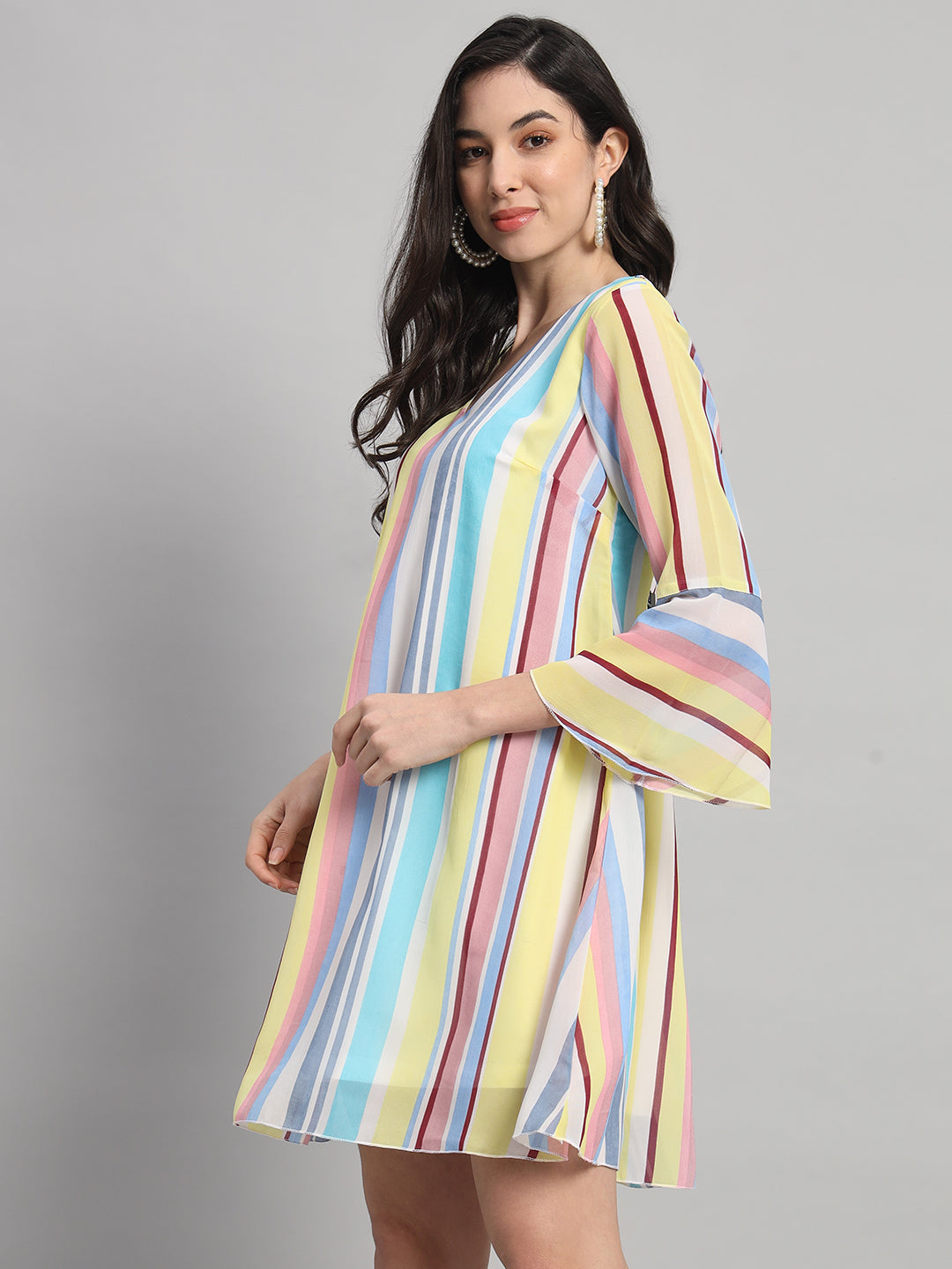 Curvydrobe Womens Multicoloured Striped Shift Dress